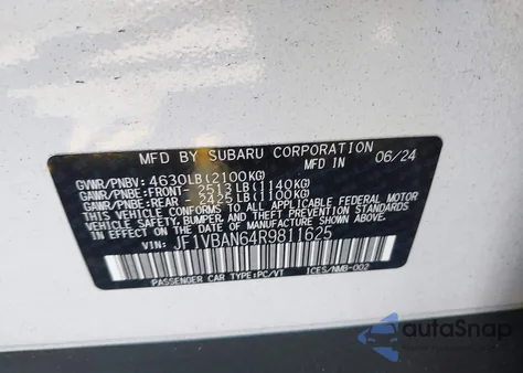 2024 Subaru Wrx Limited из США, поврежденный, VIN JF1VBAN64R9811625